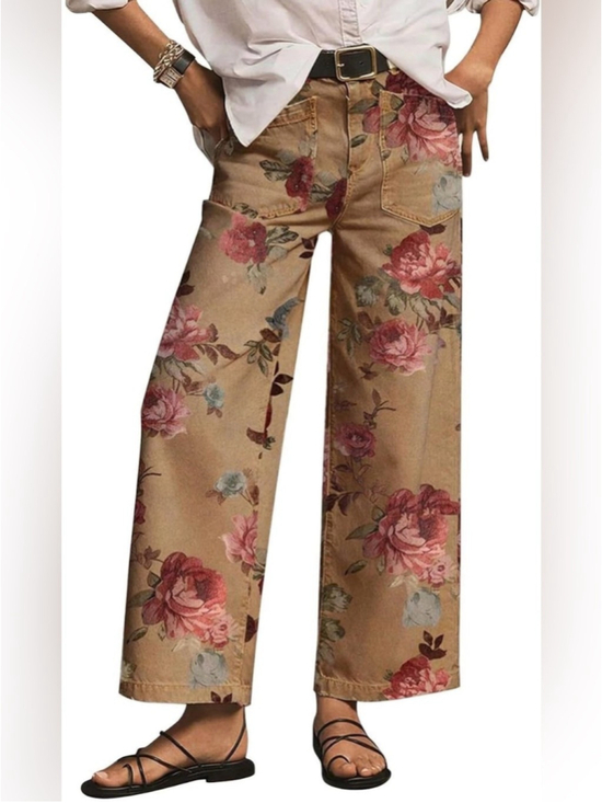 Flamingals Denim - Flamingals Straight Pants High Rise Floral Print Baggy Patch Pocket Trendy Denim